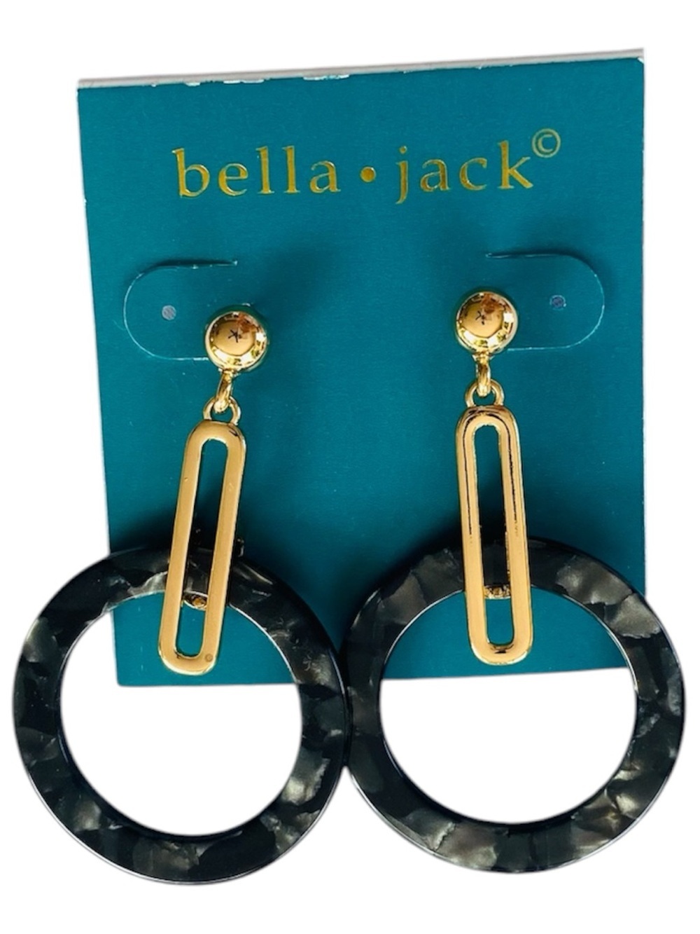 BELLA JACK Earrings Hoop Drop Black Gold Accents